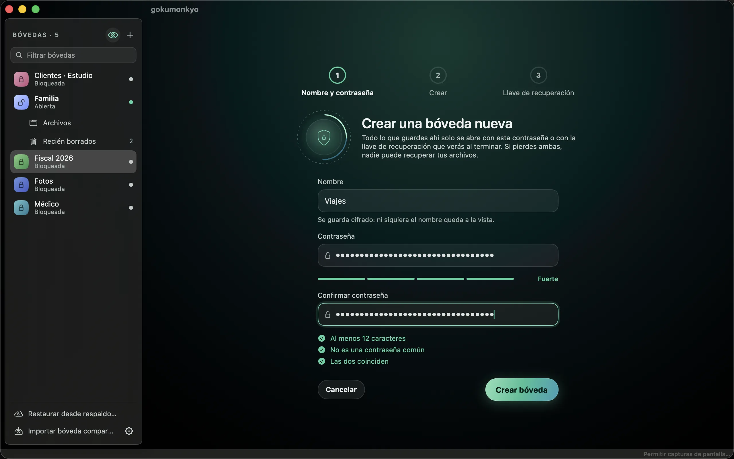 Crear una bóveda nueva