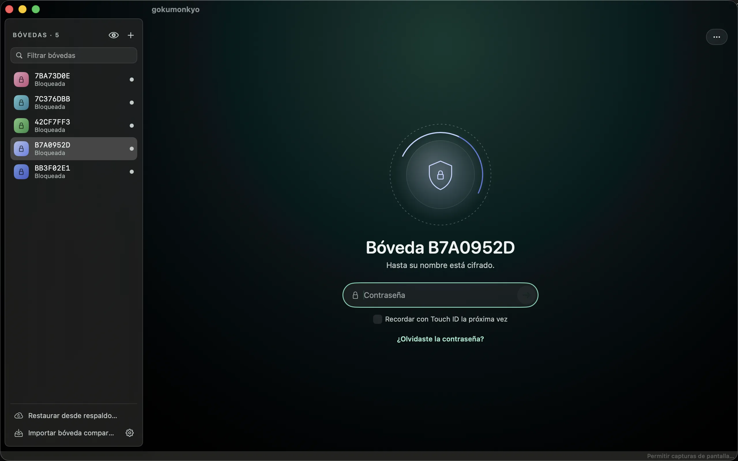 Todas las bóvedas bloqueadas, solo con su código